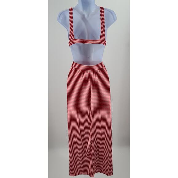Baby Phat Y2K women's maxi dress halter top red&white striped NWT Size 1X Beachy - Picture 2 of 11